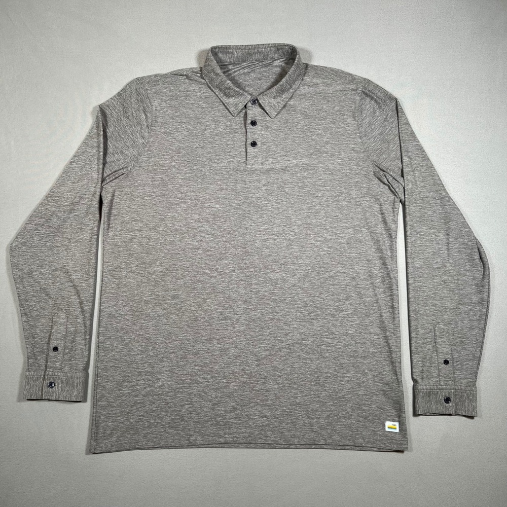 Vuori Mens Long Sleeve Polo Shirt L Heather Gray Strato Tech Performance V1006